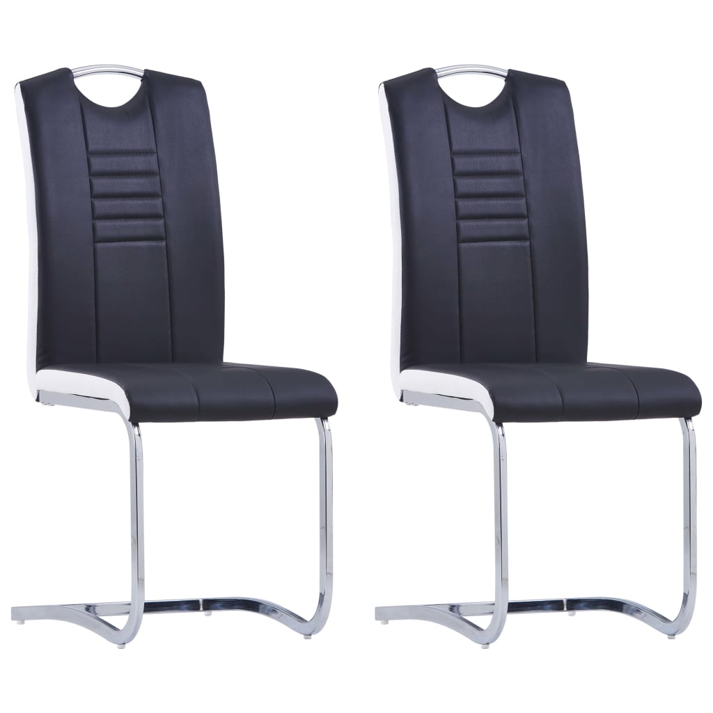 vidaXL Cantilever Dining Chairs 2 pcs Black Faux Leather