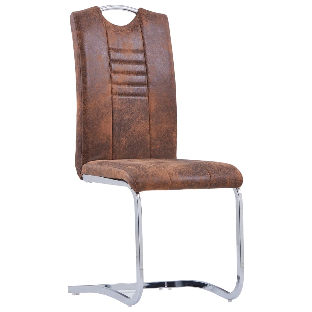 vidaXL Krzesła stołowe, wspornikowe, 2 szt., brązowe, sztuczny zamsz