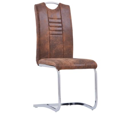vidaXL Krzesła stołowe, wspornikowe, 2 szt., brązowe, sztuczny zamsz