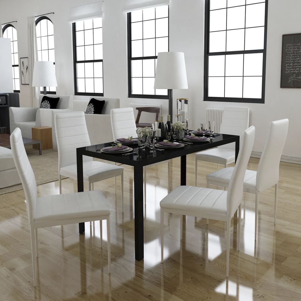 7 Piece Dining Table Set Black and White