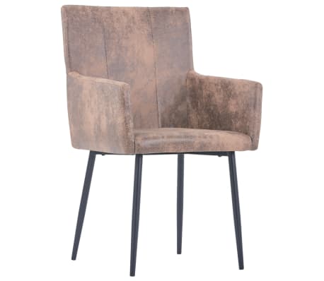 vidaXL Spisestoler med armlener 2 stk brun kunstig semsket skinn