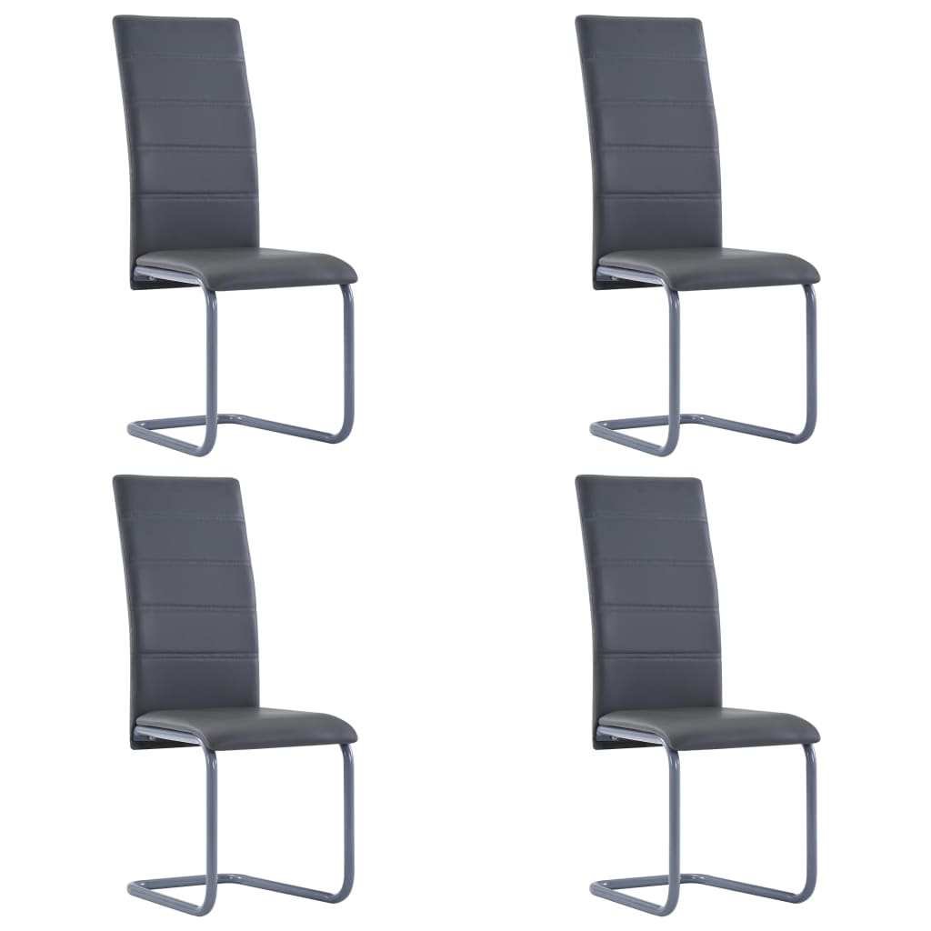 VidaXL Cantilever Dining Chairs 4 Pcs Gray Faux Leather