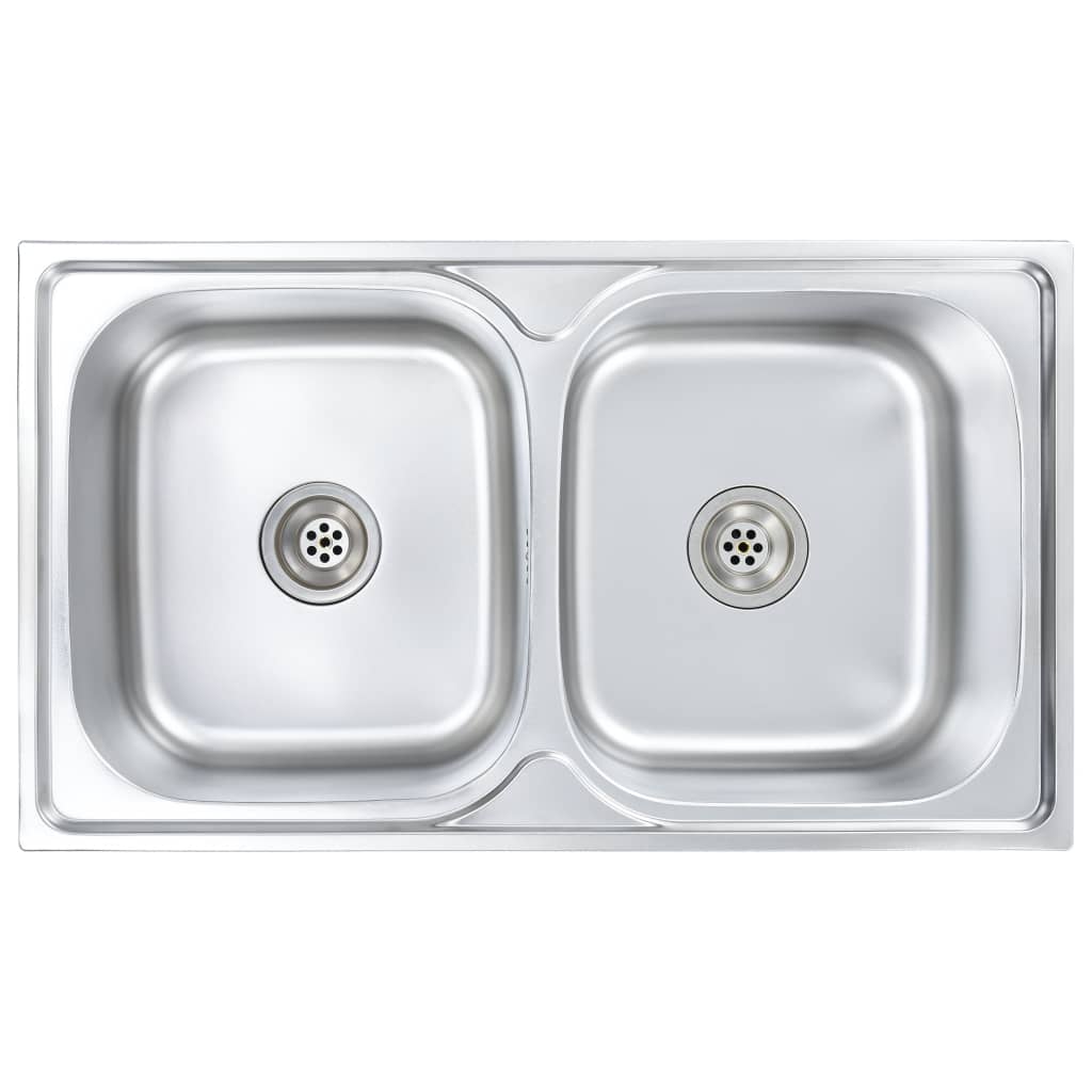 Image of vidaXL Kitchen Sink Double Basin with Strainer & Trap Stainless Steel