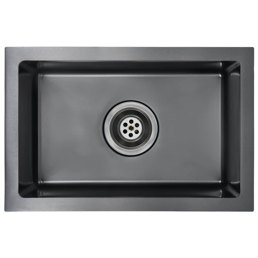 

vidaXL Handmade Kitchen Sink with Strainer Black Stainless Steel