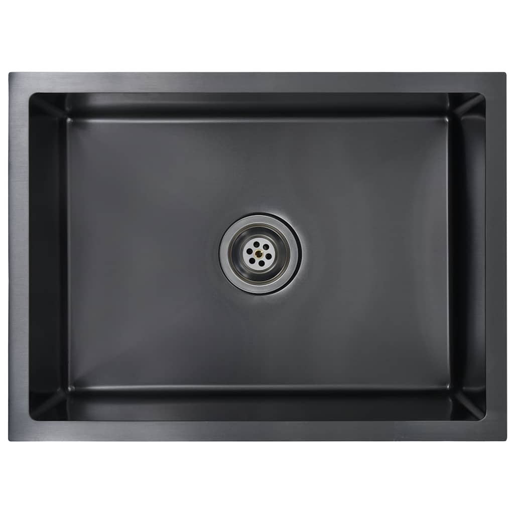 

vidaXL Handmade Kitchen Sink with Strainer Black Stainless Steel
