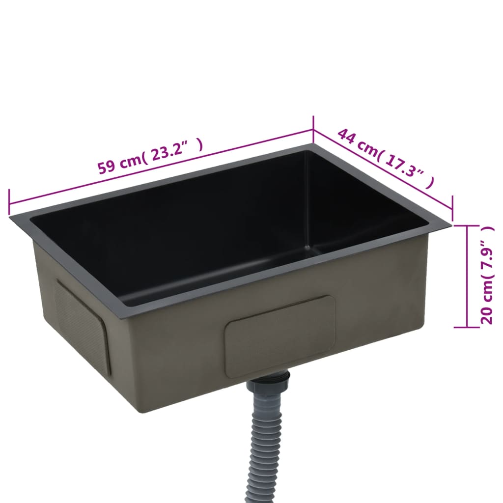 Chiuvetă de bucătărie lucrată manual, negru, oțel inoxidabil