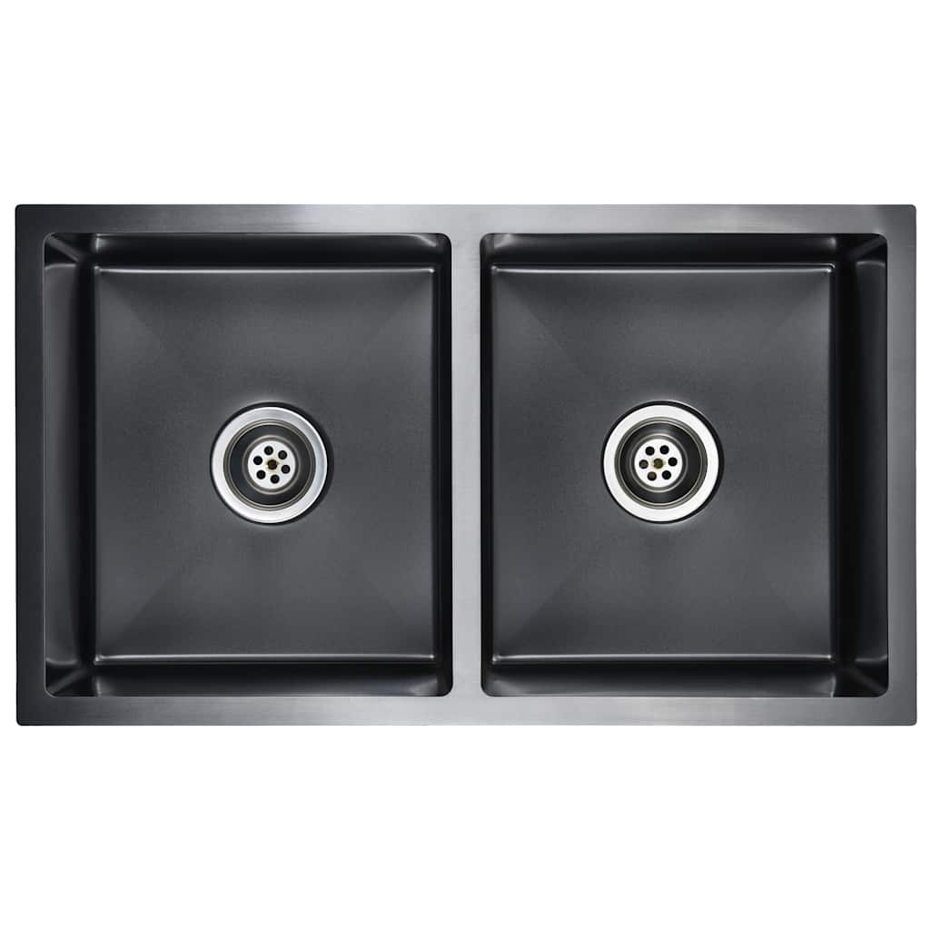 

vidaXL Handmade Kitchen Sink with Strainer Black Stainless Steel