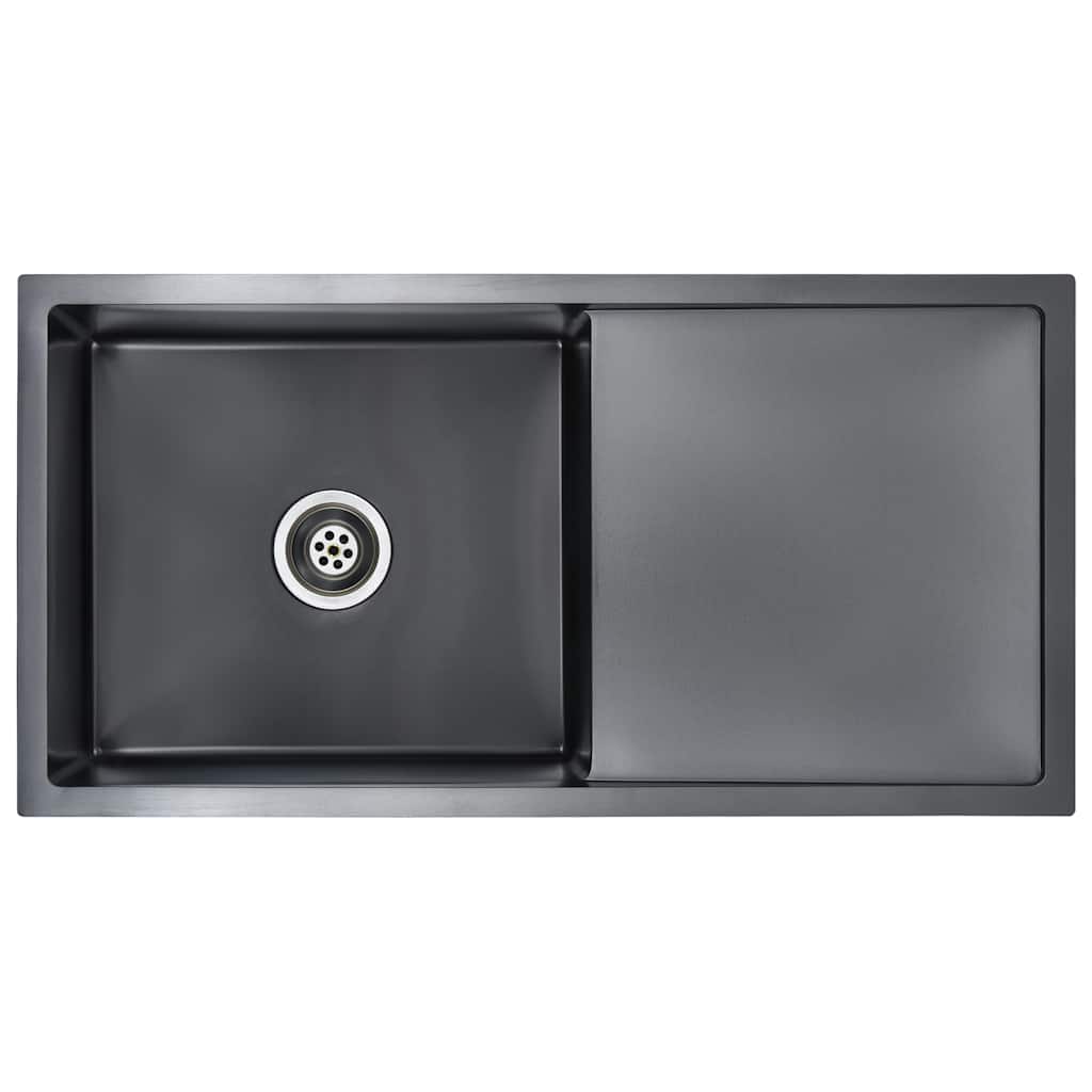 

vidaXL Handmade Kitchen Sink with Strainer Black Stainless Steel