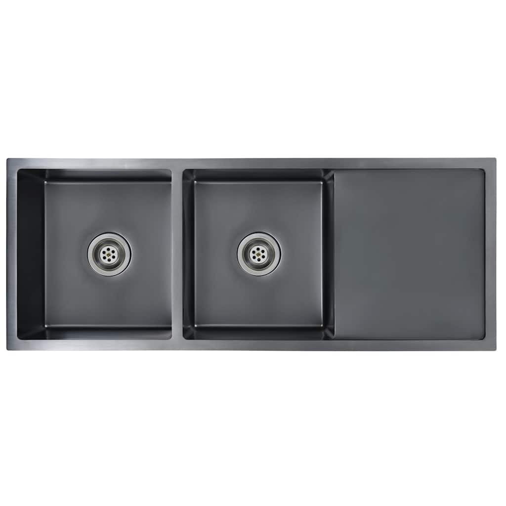 

vidaXL Handmade Kitchen Sink with Strainer Black Stainless Steel