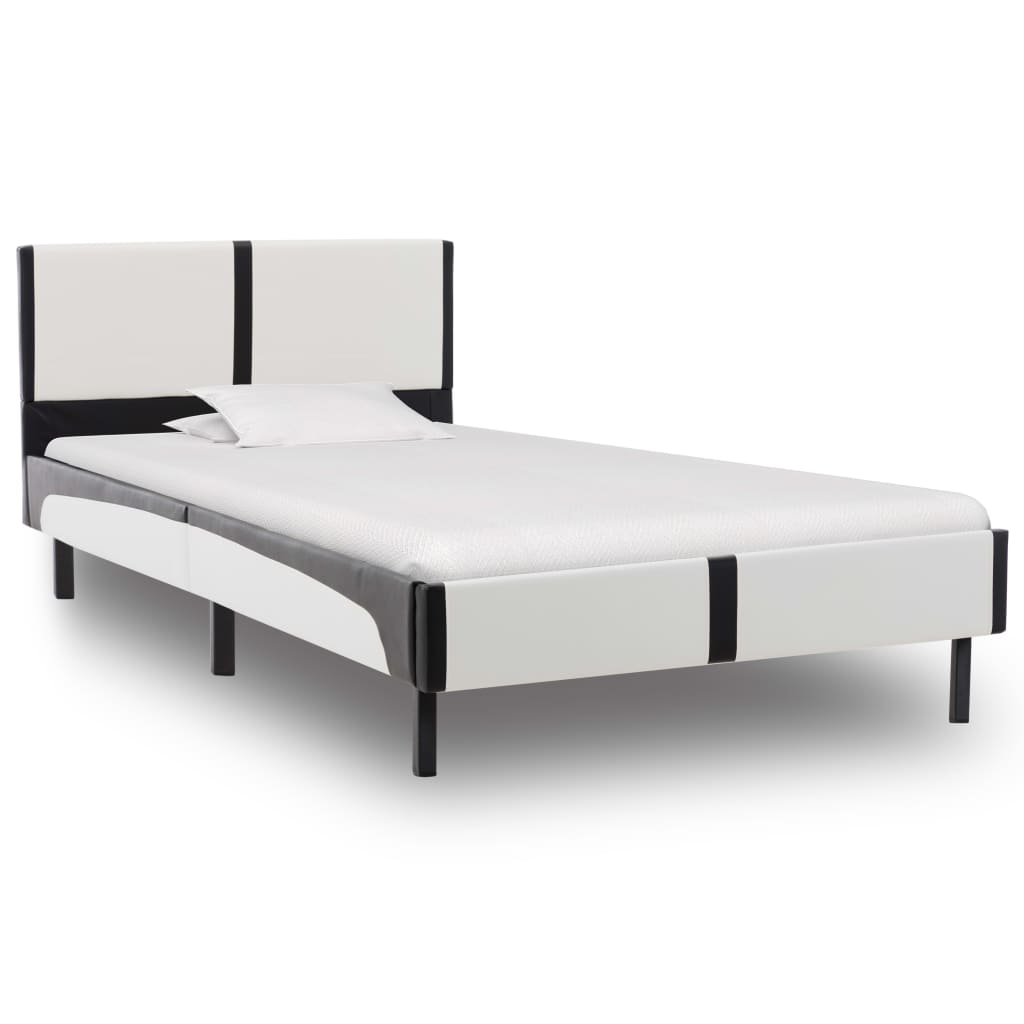 vidaXL Bettgestell Weiß und Schwarz Kunstleder 90x200 cm
