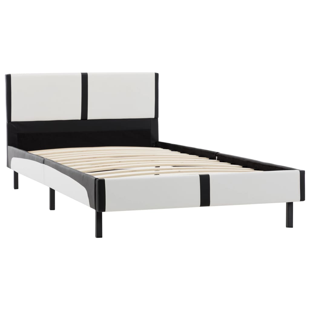 vidaXL Cadru de pat, alb și negru, 90 x 200 cm, piele ecologică
