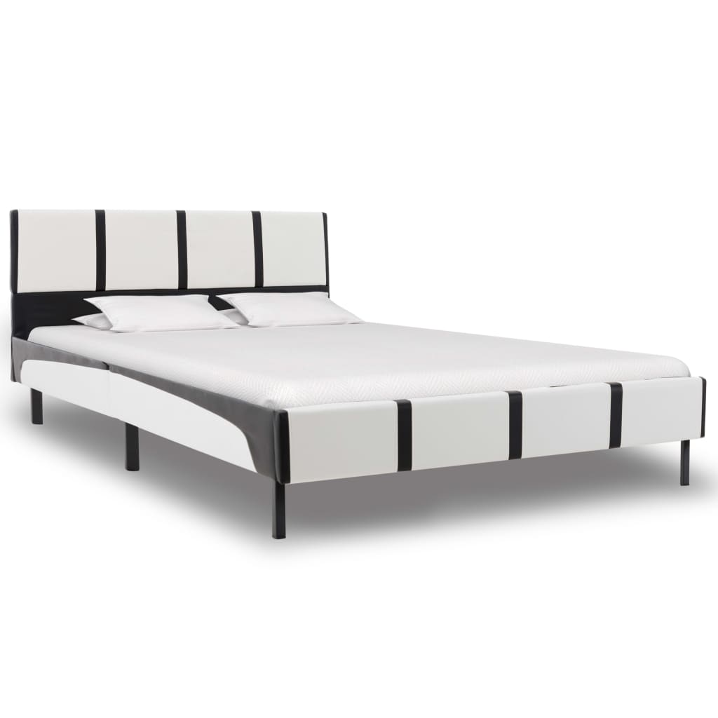 vidaXL Cadru de pat, alb și negru, 140 x 200 cm, piele artificială