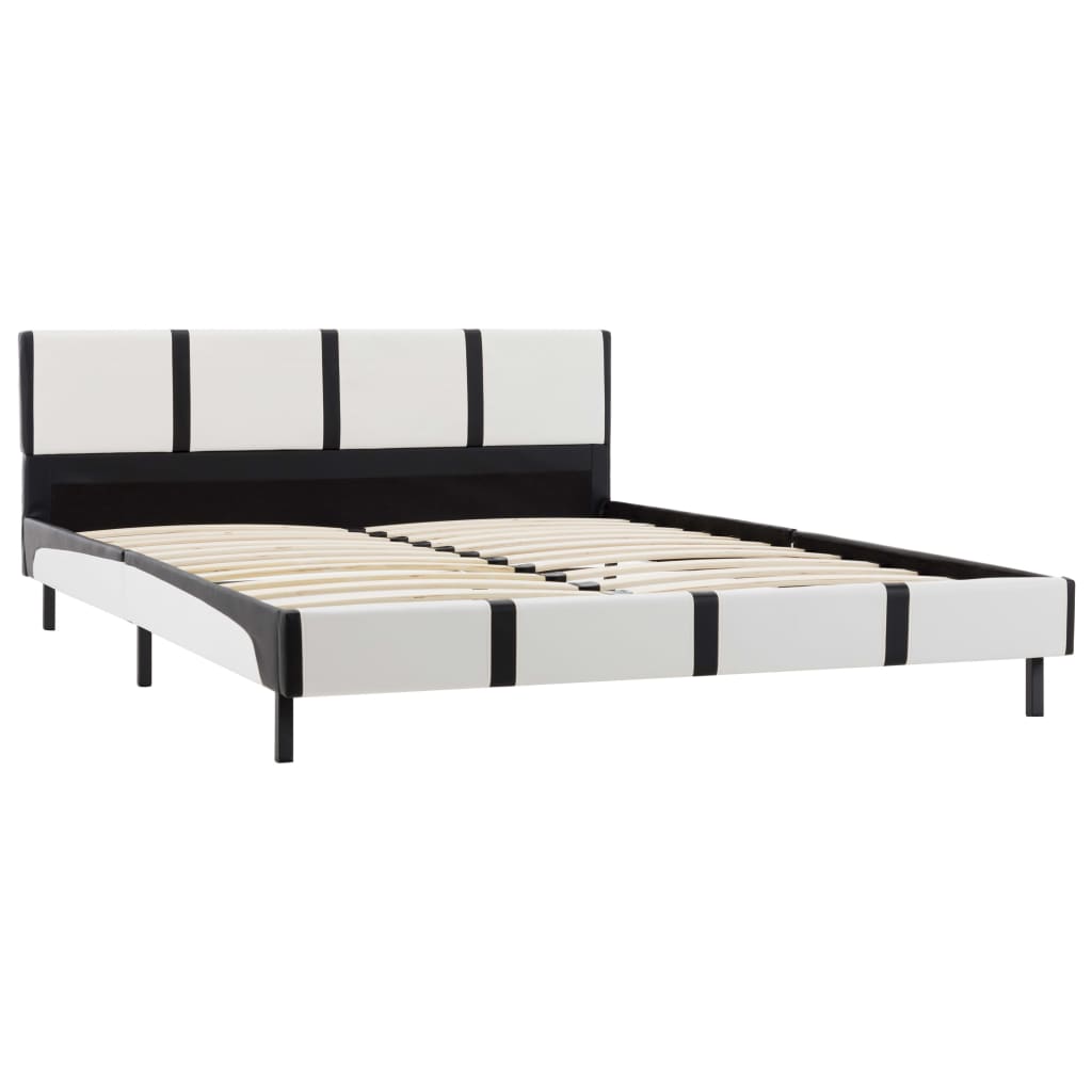 vidaXL Cadru de pat, alb și negru, 140 x 200 cm, piele artificială vidaXL imagine 2022