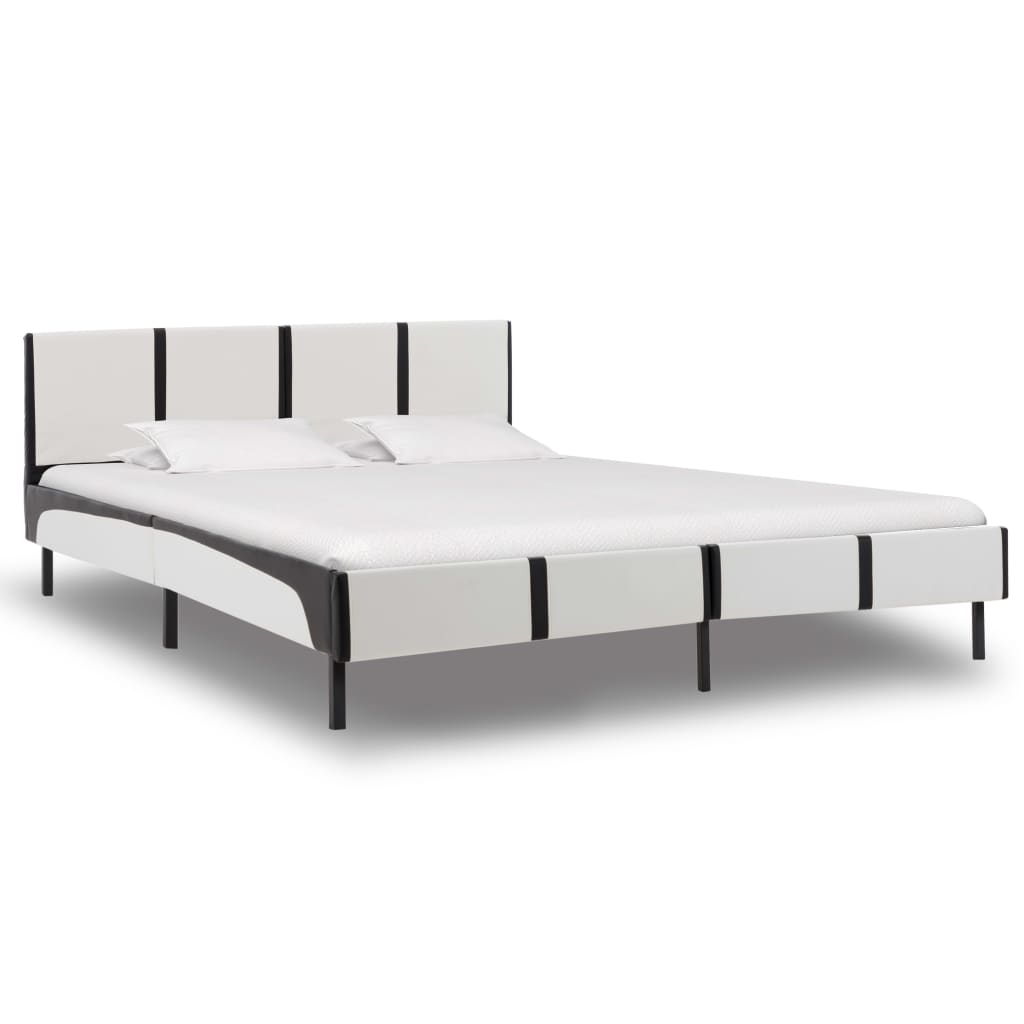 vidaXL Cadru de pat, alb și negru, 180 x 200 cm, piele ecologică