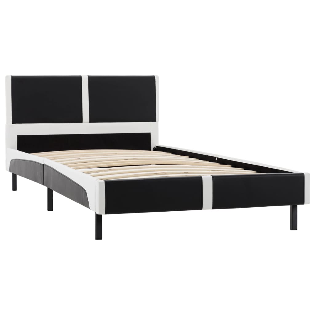vidaXL Cadru de pat, negru și alb, 90 x 200 cm, piele ecologică