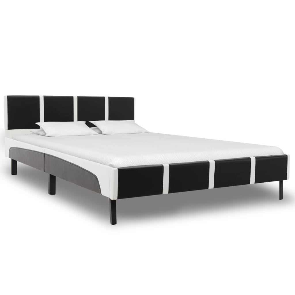 vidaXL Cadru de pat, negru și alb, 160 x 200 cm, piele ecologică vidaXL