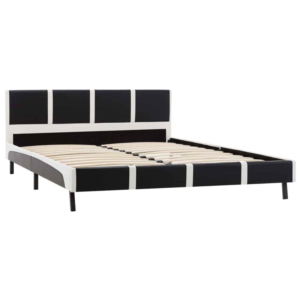 vidaXL Cadru de pat, negru și alb, 160 x 200 cm, piele ecologică