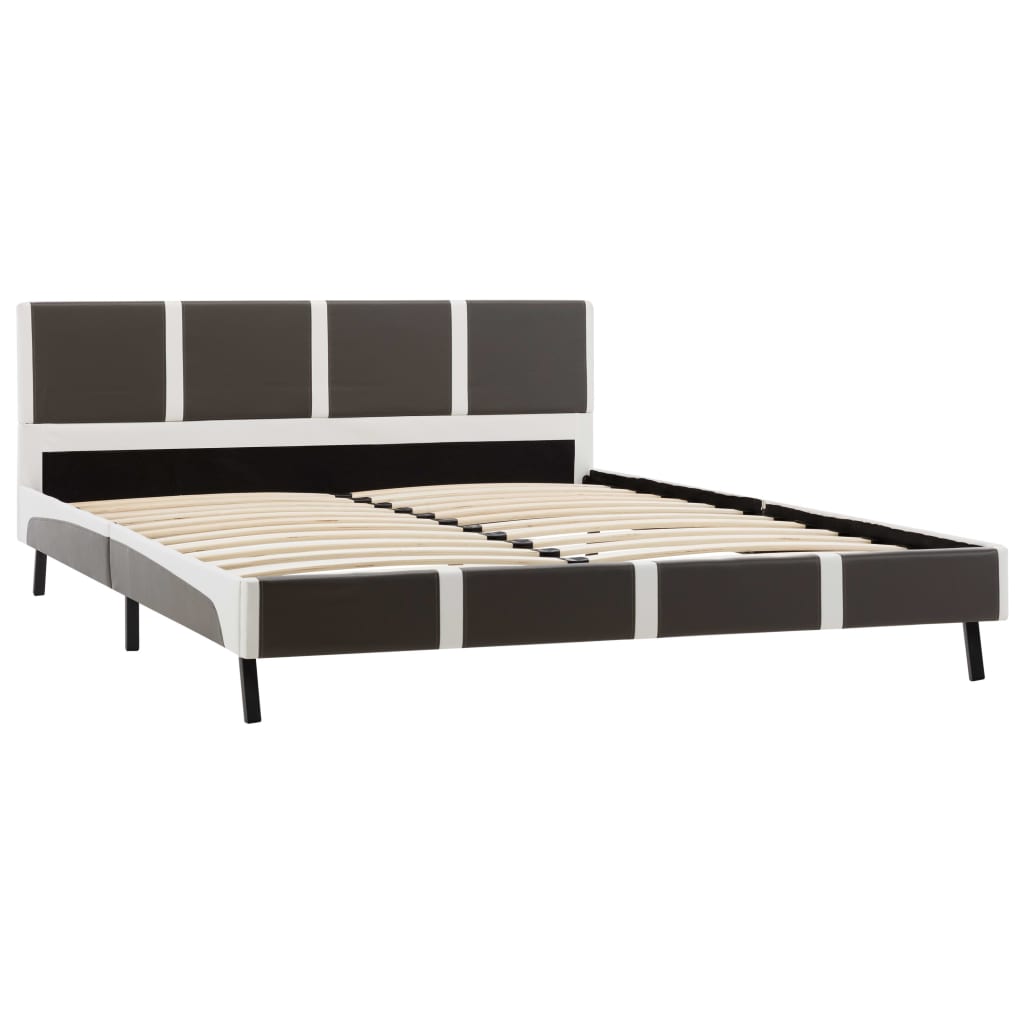 vidaXL Estrutura de cama 140x200 cm couro artificial cinzento e branco
