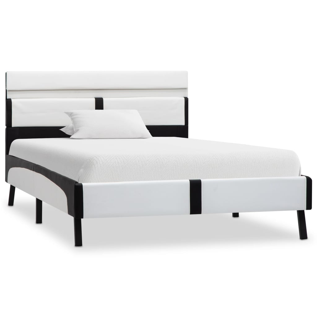 vidaXL gultas rāmis ar LED, balta un melna mākslīgā āda, 90x200 cm