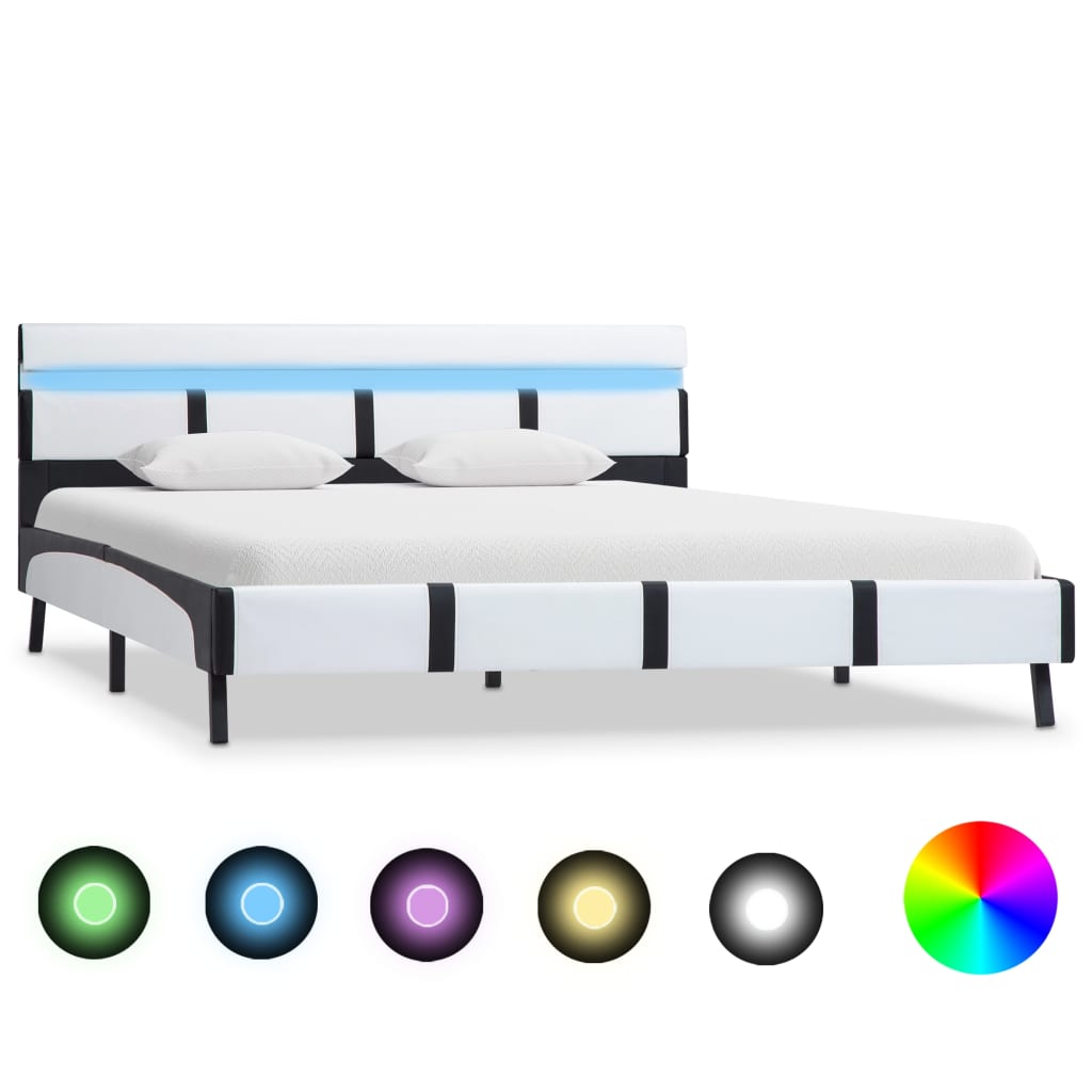 vidaXL Cadru de pat cu LED, alb, 140 x 200 cm, piele ecologică vidaXL