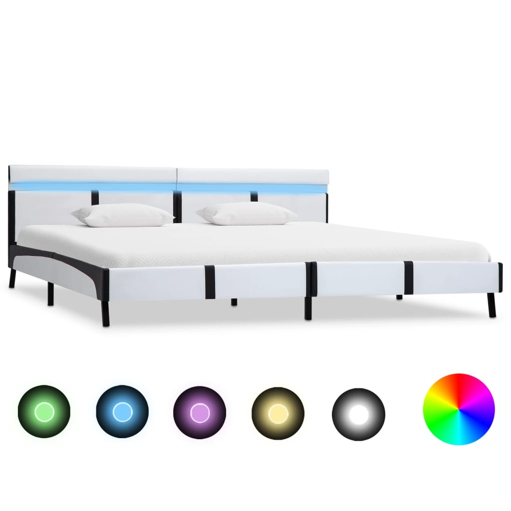 vidaXL Cadru de pat cu LED, alb, 180 x 200 cm, piele artificială