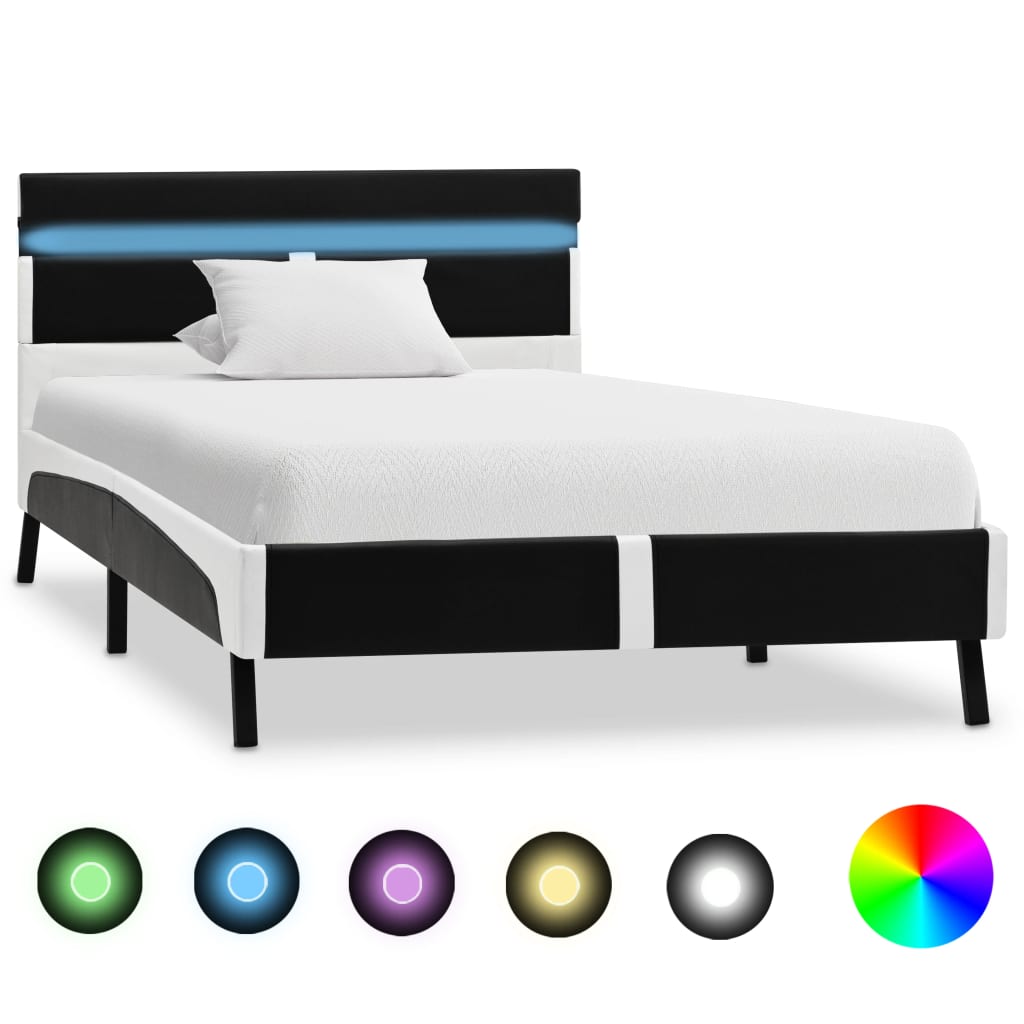 vidaXL Cadru de pat cu LED, negru, 90 x 200 cm, piele artificială