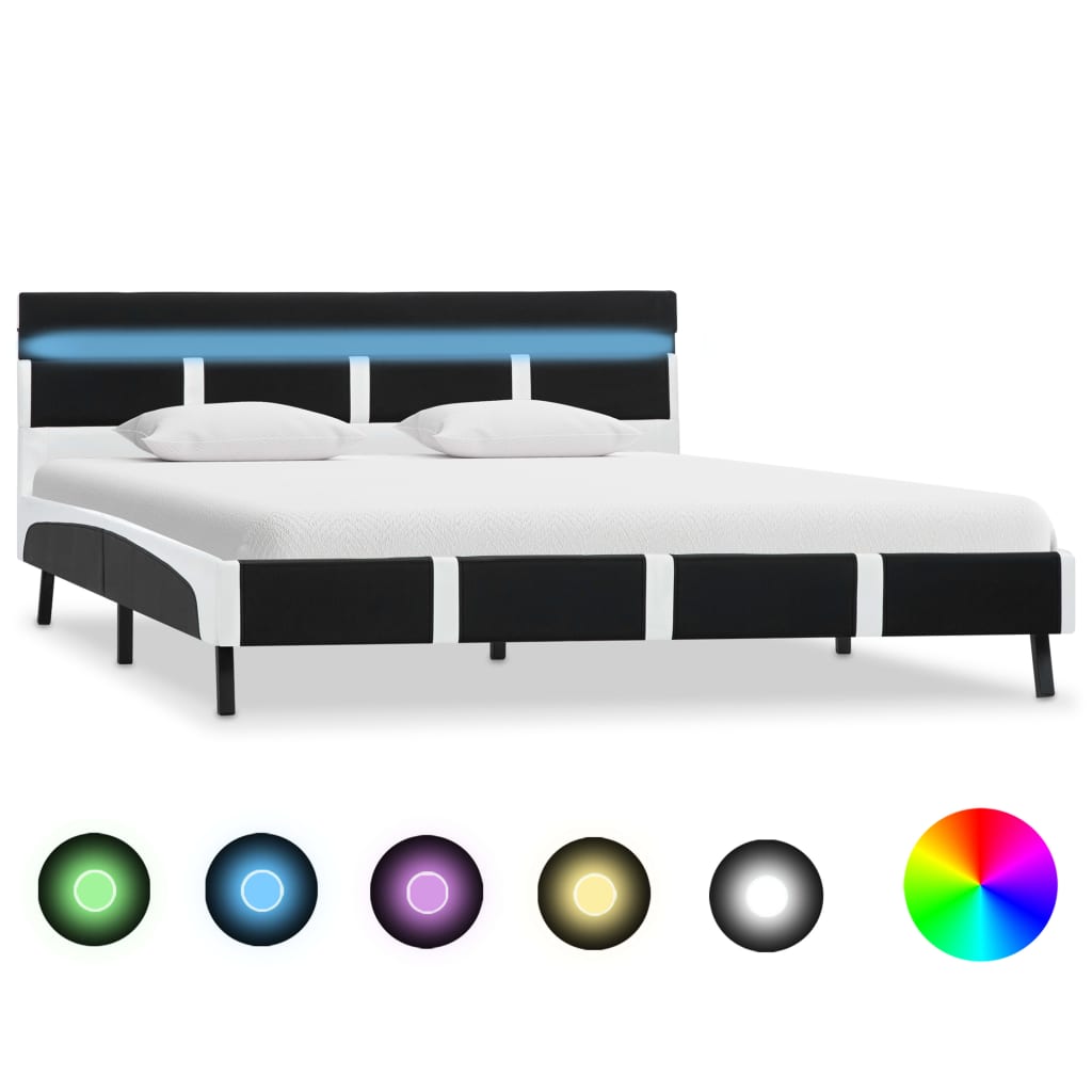 vidaXL Cadru de pat cu LED, negru, 160 x 200 cm, piele ecologică