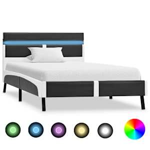 Posteljni okvir LED sivo umetno usnje 90x200 cm