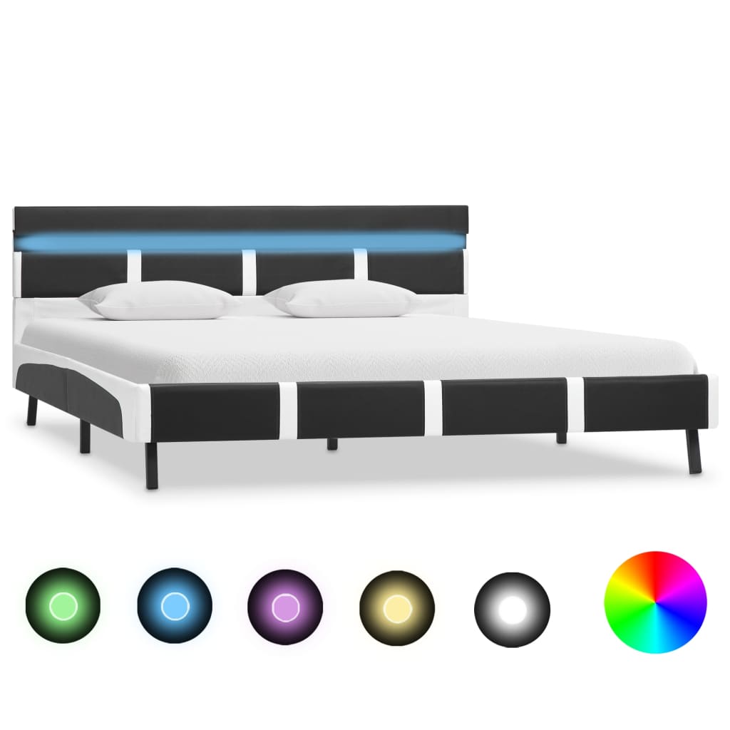 vidaXL Cadru de pat cu LED, gri, 120 x 200 cm, piele ecologică vidaXL