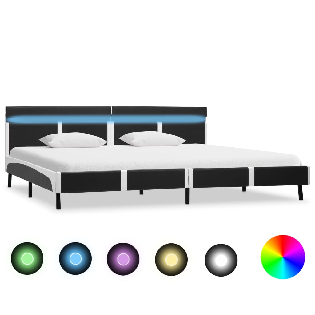 vidaXL Cadru de pat cu LED, gri, 180 x 200 cm, piele artificială vidaXL