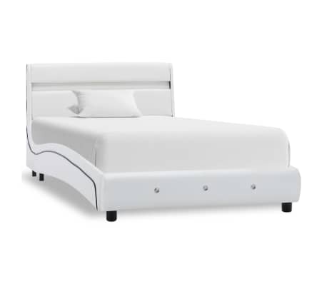 vidaXL Estructura de cama con LED cuero sintético blanco 90x200 cm