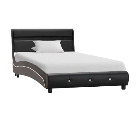 vidaXL Lovos rėmas su LED, juodos spalvos, 90x200 cm, dirbtinė oda