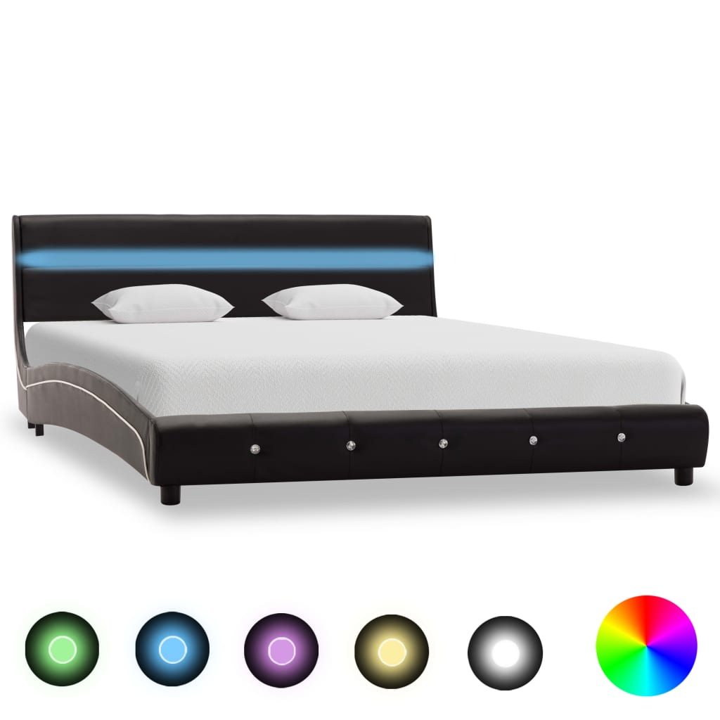 vidaXL Cadru de pat cu LED-uri, negru, 120 x 200 cm, piele ecologică