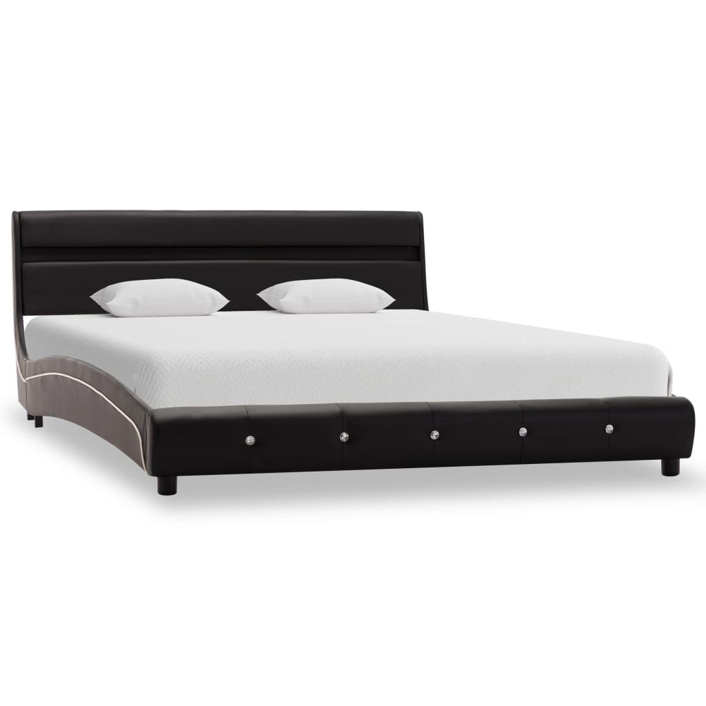 vidaXL Rama łóżka z LED, czarna, sztuczna skóra, 160 x 200 cm