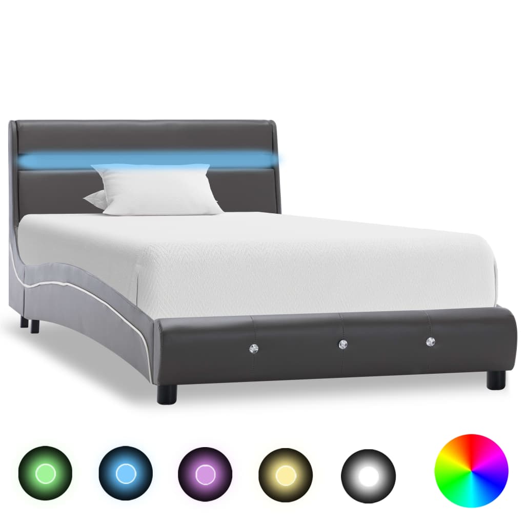 vidaXL Cadru de pat cu LED, gri, 90 x 200 cm, piele artificială vidaXL