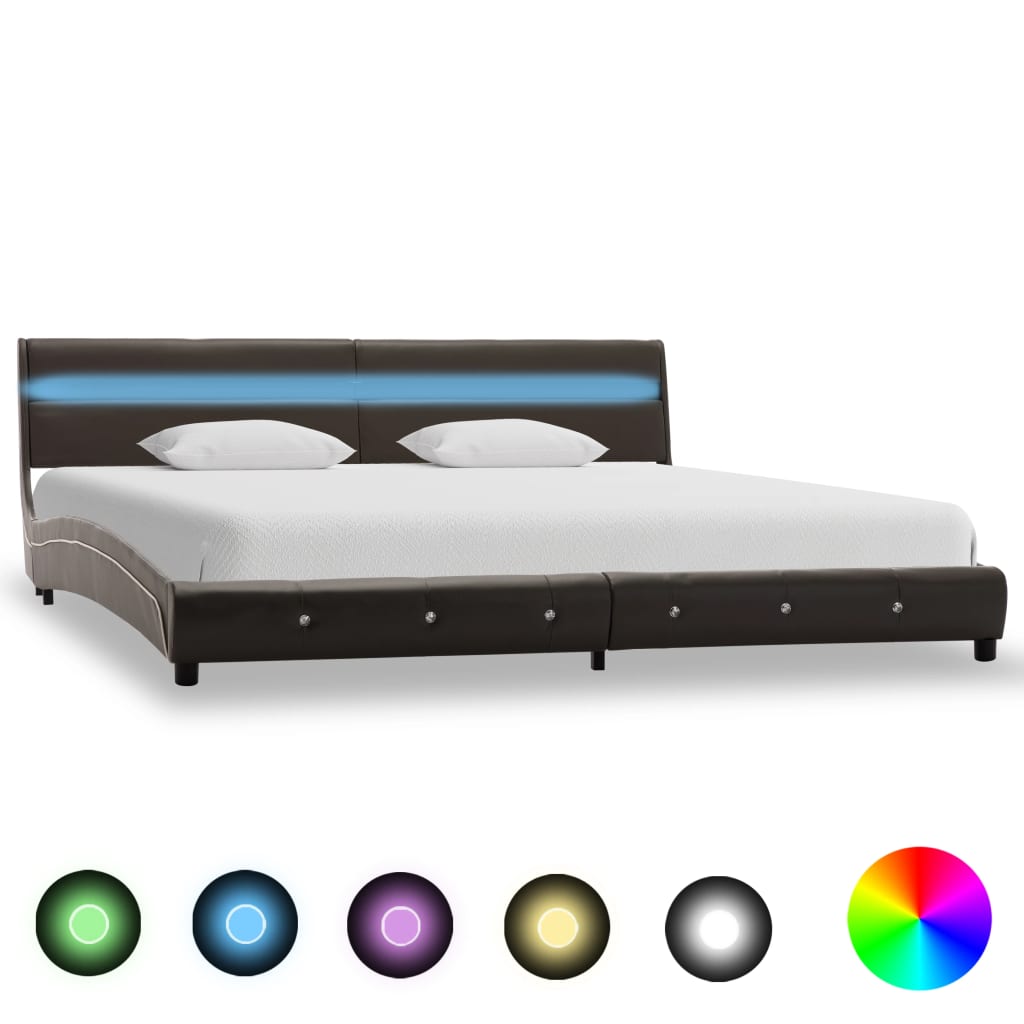 Cadru de pat cu LED, gri, 180 x 200 cm, piele ecologică