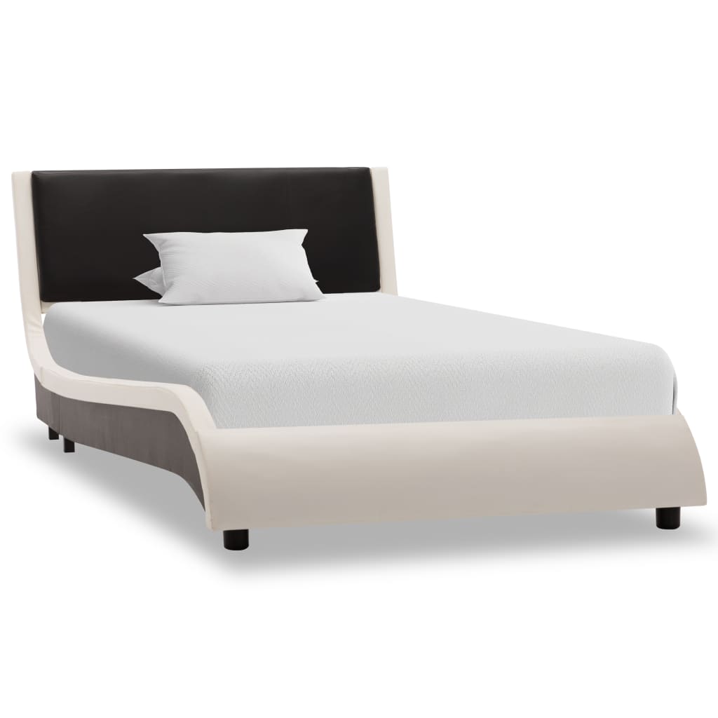 vidaXL Cadru de pat, alb și negru, 90 x 200 cm, piele ecologică vidaXL imagine 2022