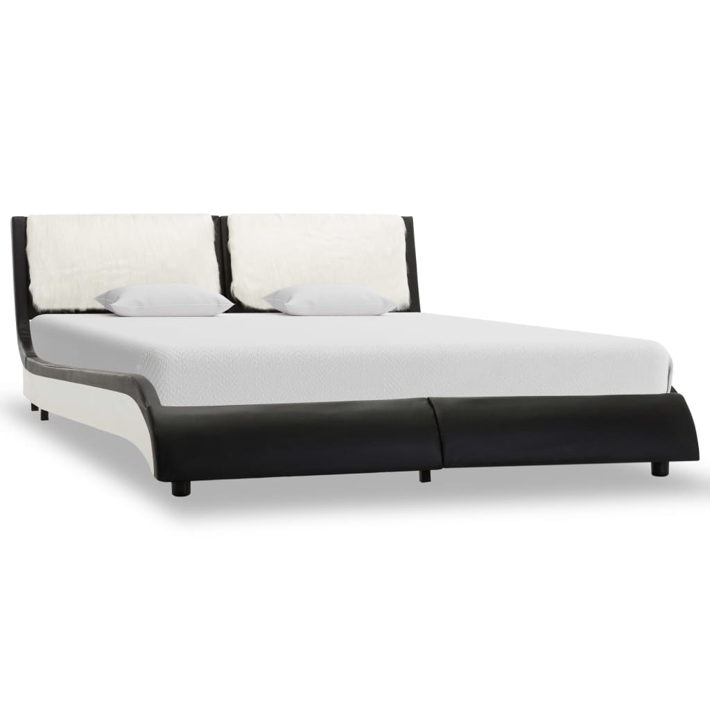 vidaXL Estrutura de cama 120x200 cm couro artificial preto e branco