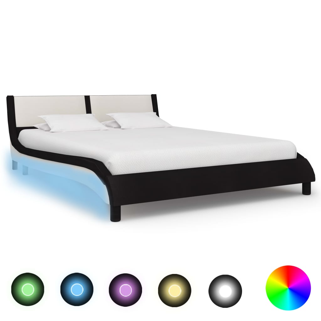 vidaXL Cadru de pat cu LED, negru și alb, 120x200 cm, piele ecologică