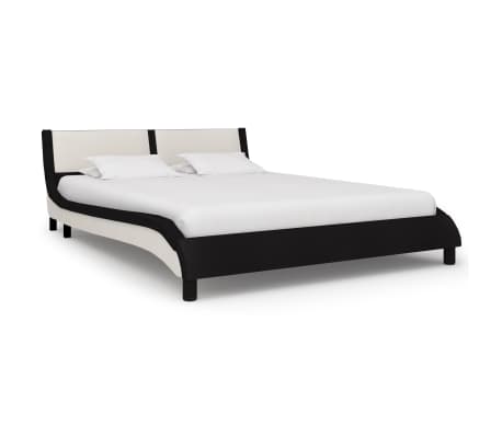 vidaXL Cadre de lit avec LED Noir et blanc Similicuir 140x200 cm