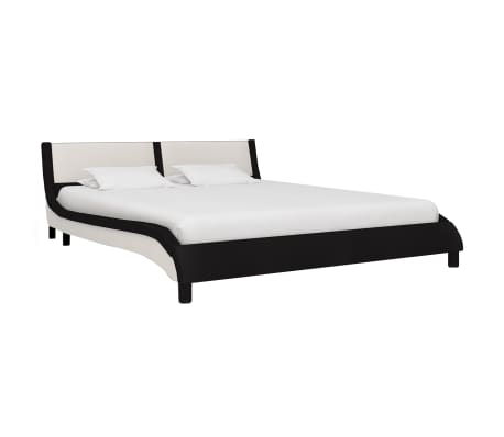 vidaXL Estrutura cama c\ LED 160x200 cm couro artificial preto/branco