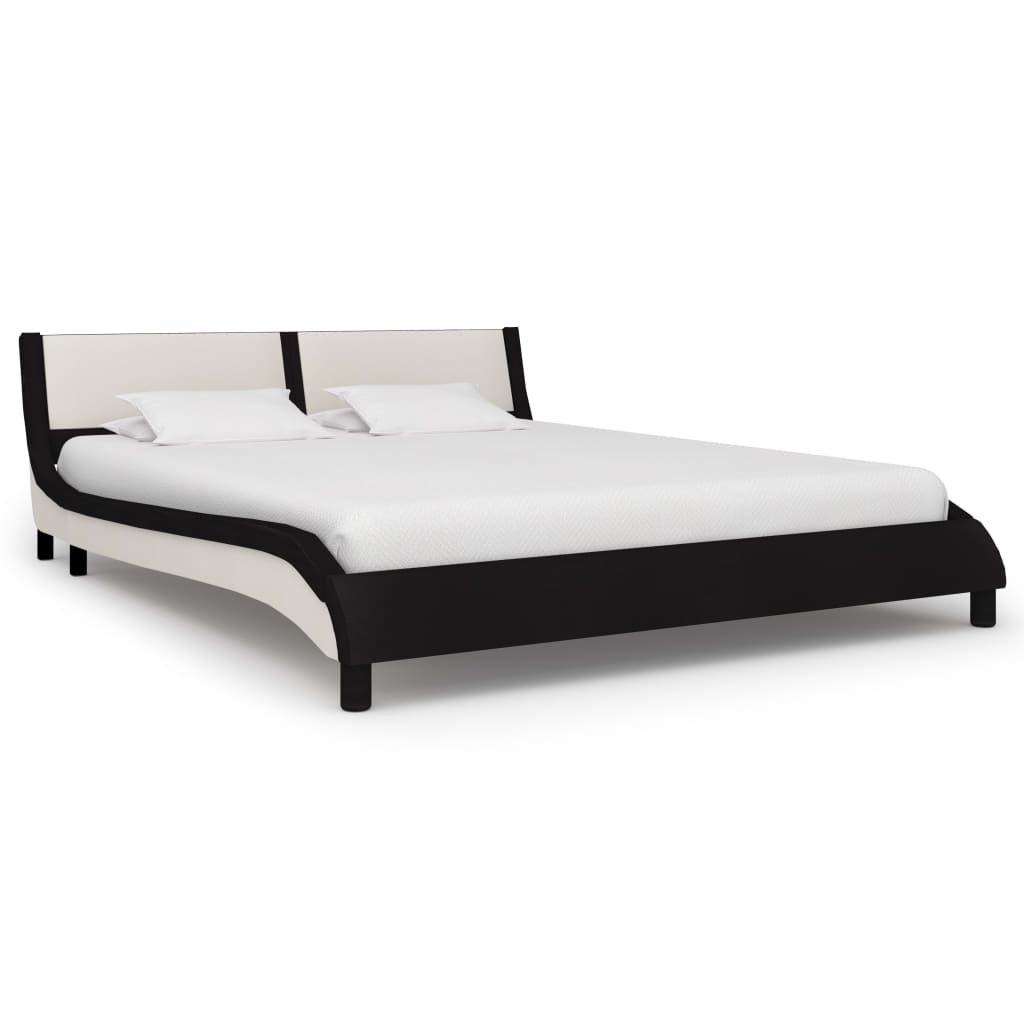 vidaXL Cadre de lit avec LED Noir et blanc Similicuir 180 x 200 cm
