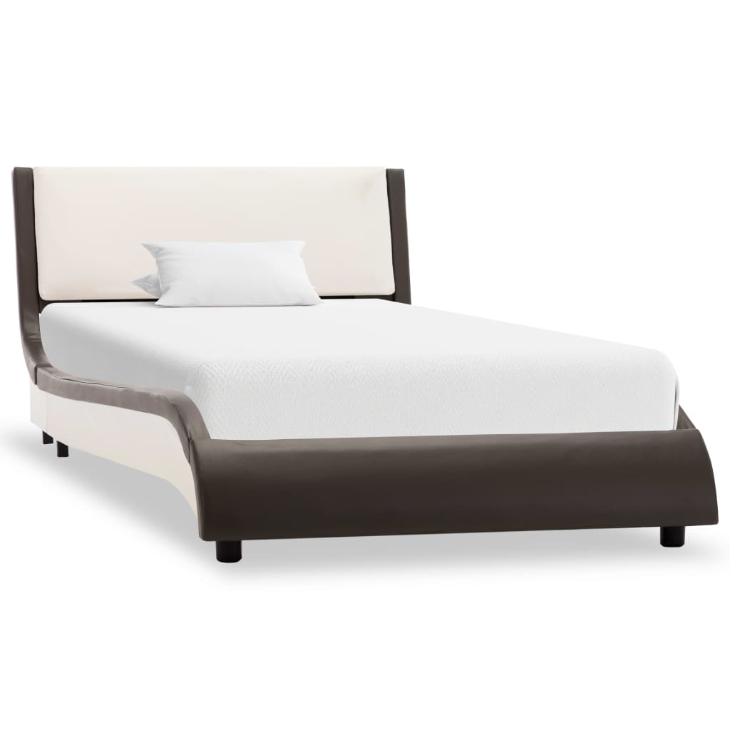 Cadru de pat cu LED, gri și alb, 90x200 cm, piele ecologică