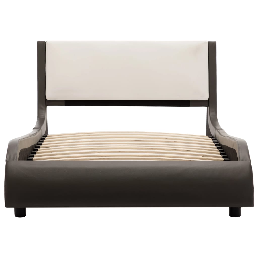 Cadru de pat cu LED, gri și alb, 90x200 cm, piele ecologică