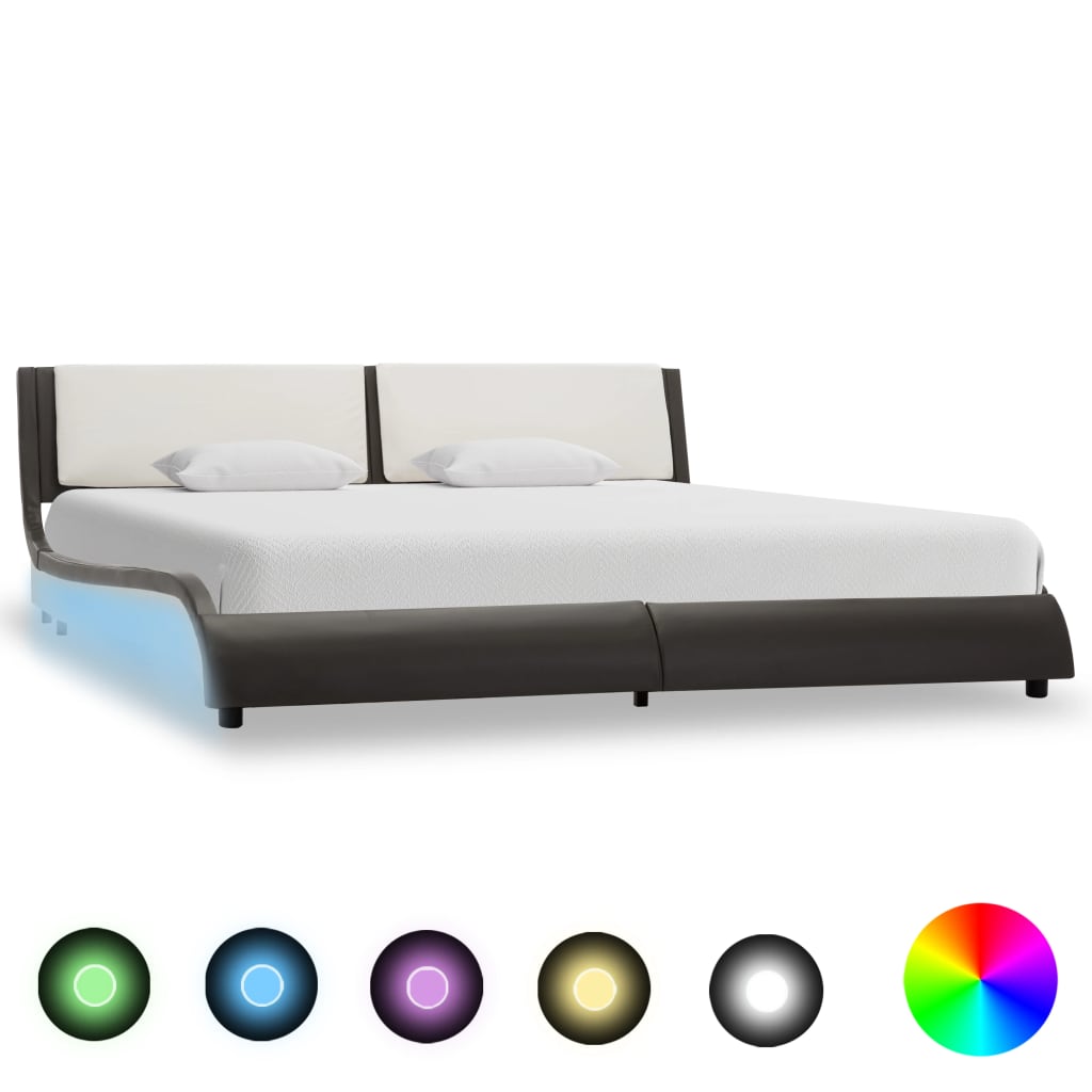 vidaXL Cadru de pat cu LED, gri și alb, 160 x 200 cm, piele ecologică