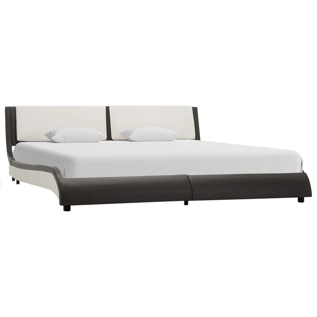 vidaXL Estructura de cama con LED cuero PE gris y blanco 160x200 cm