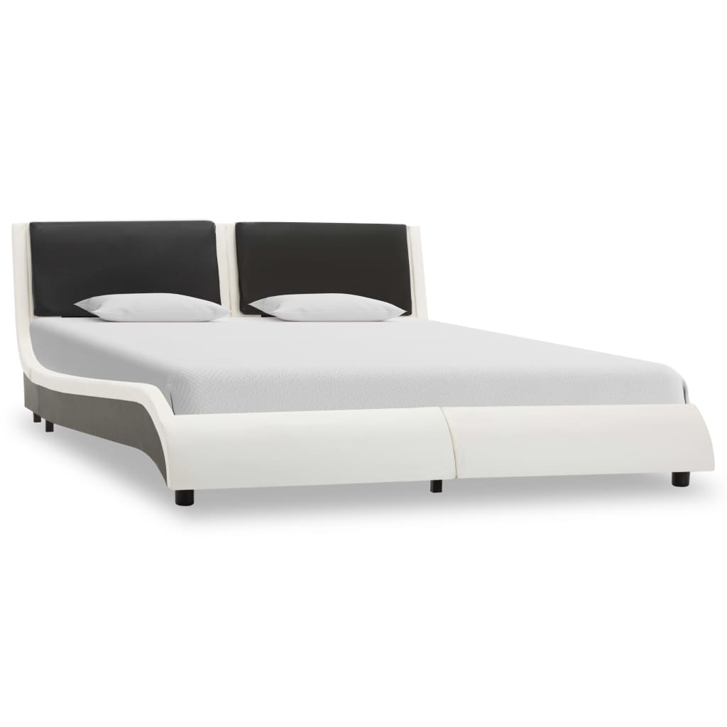 vidaXL Estructura cama con LED cuero sintético blanco negro 120x200 cm