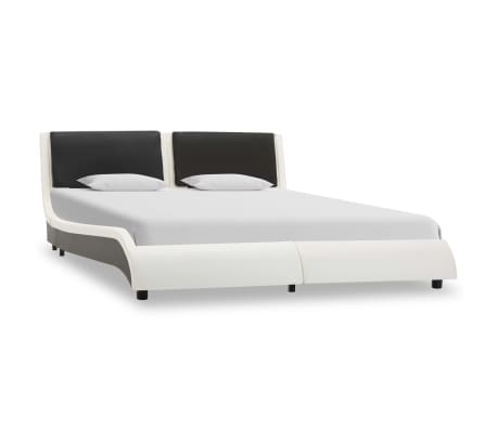 vidaXL Cadre de lit avec LED Blanc et noir Similicuir 140 x 200 cm