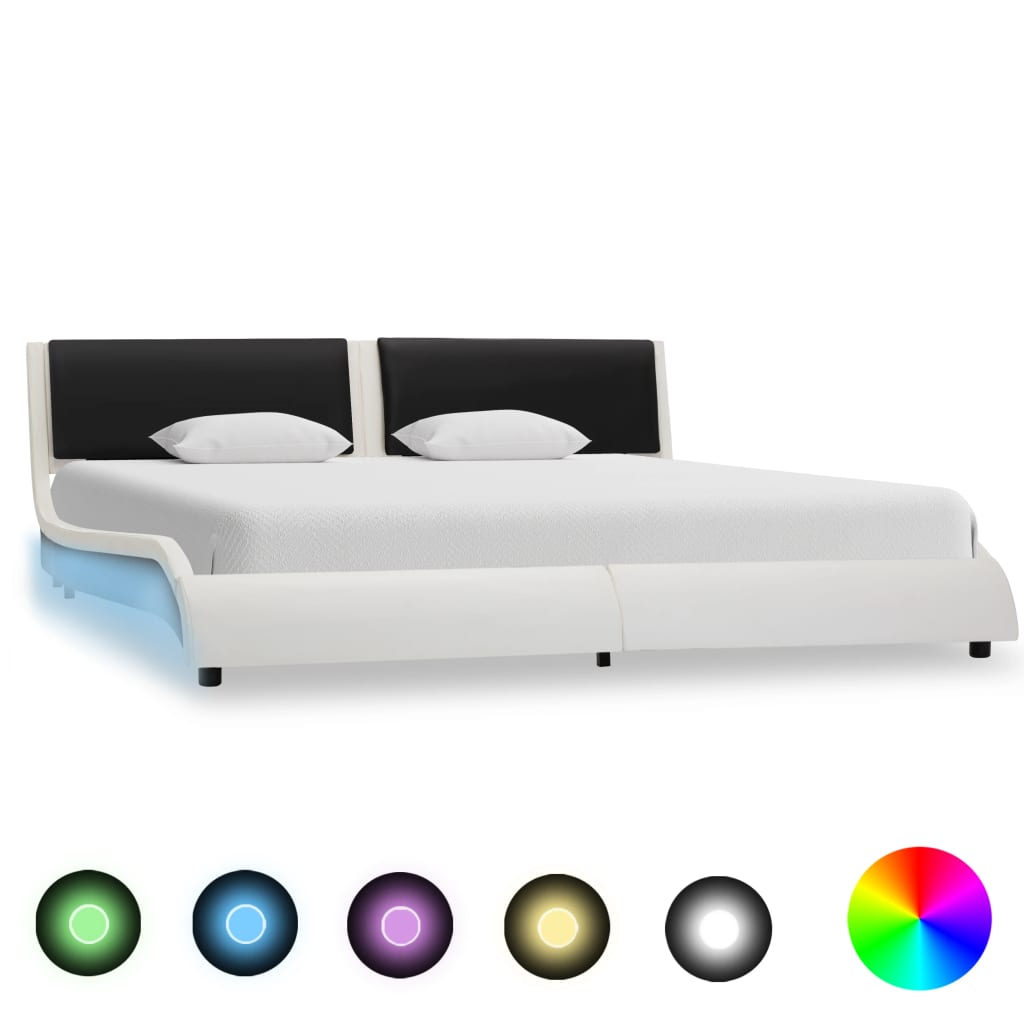 gultas rāmis ar LED, balta un melna mākslīgā āda, 160x200 cm | Stepinfit.lv