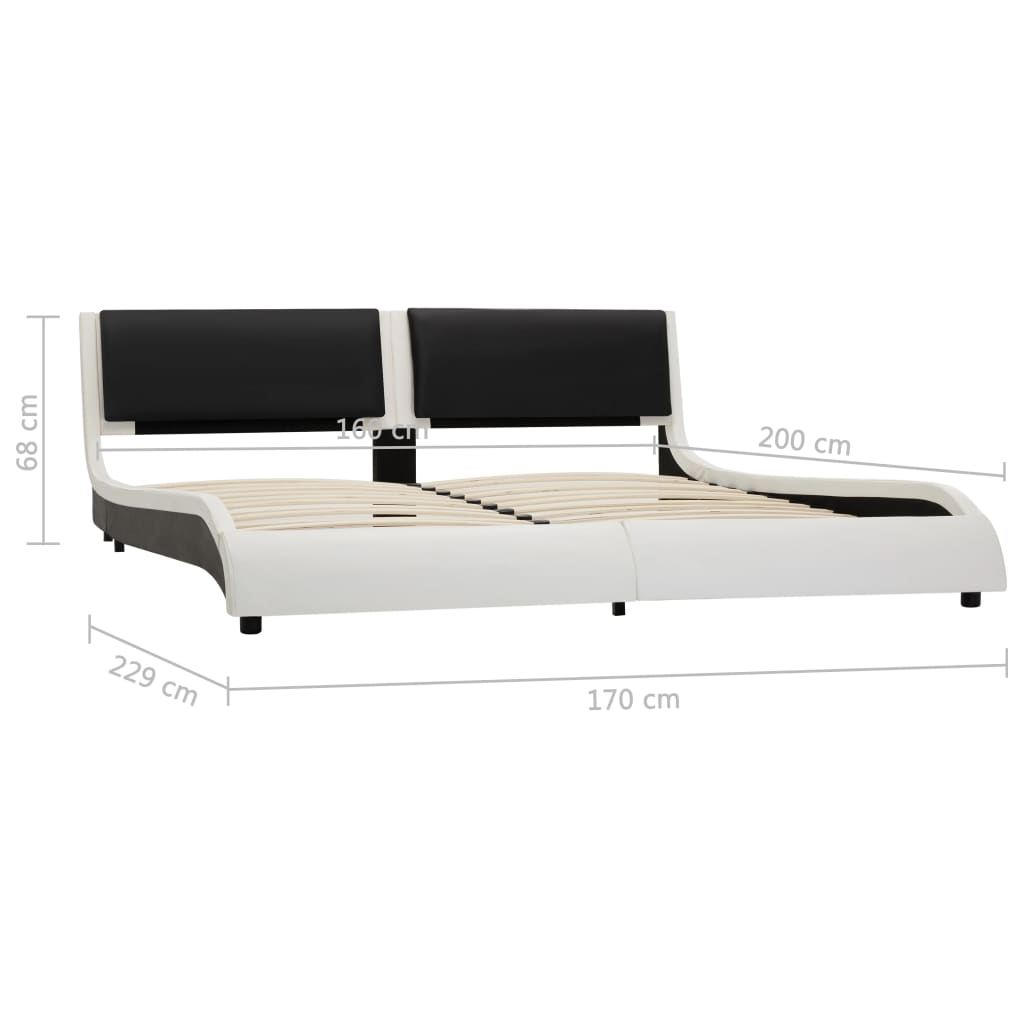 gultas rāmis ar LED, balta un melna mākslīgā āda, 160x200 cm | Stepinfit.lv